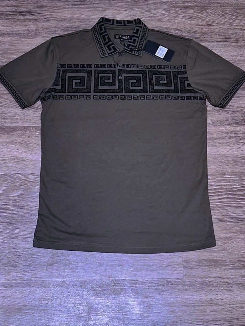 Men's Olive Green Greek Key Polo - Classic Short Sleeve